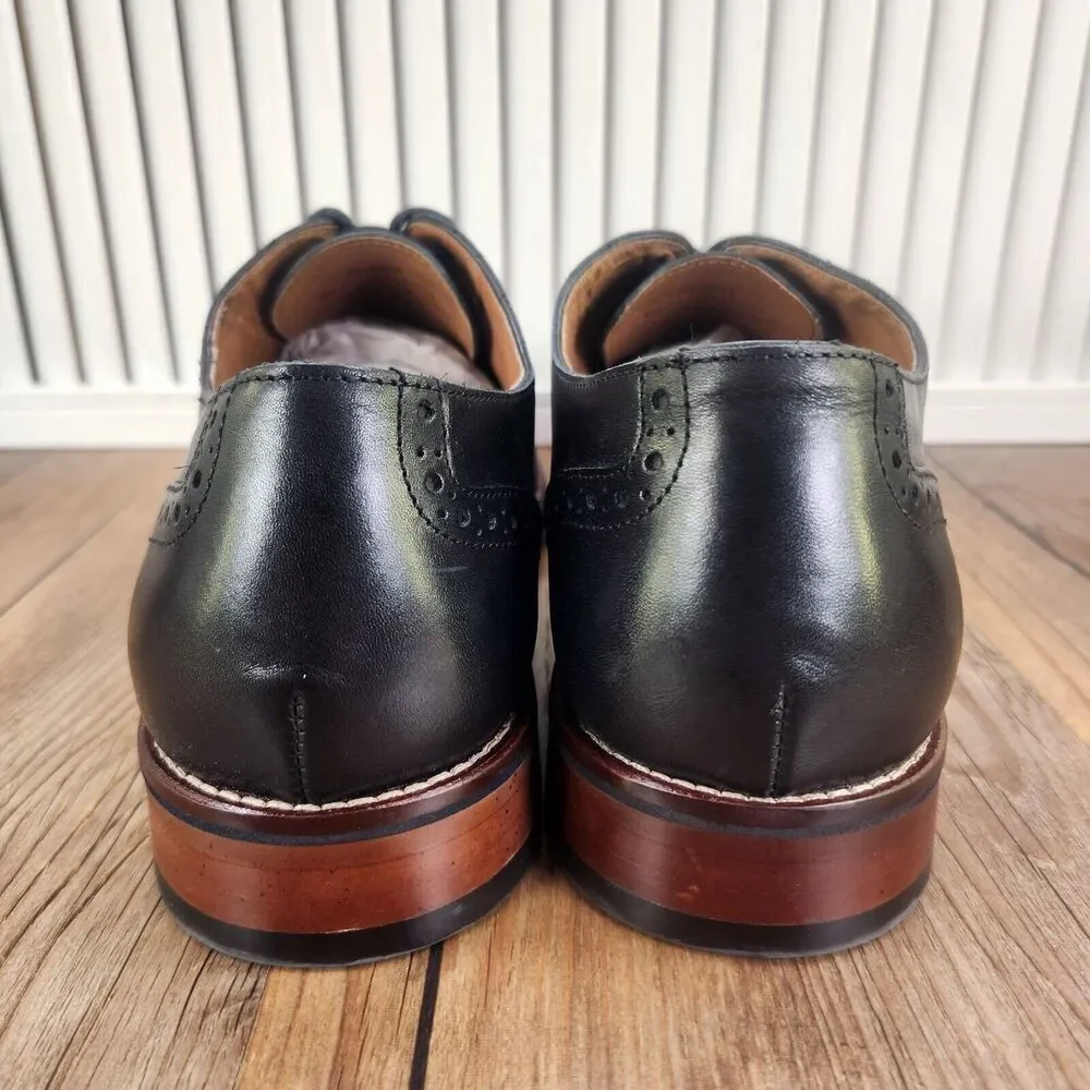 Johnston & Murphy Conard Men 11.5 Black Calfskin Captoe Brogue Oxford Dress Shoe